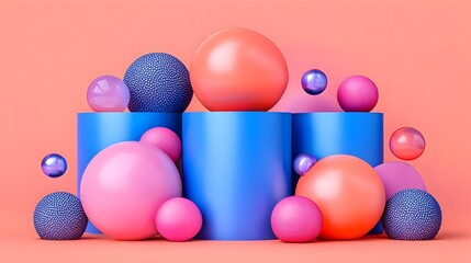Naklejka premium Vibrant abstract design studio setting 3d render colorful environment front view graphic art concept