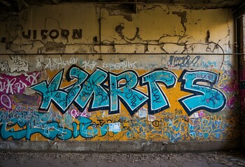 Obraz premium A wall covered in colorful graffiti with the word Carlsen written on it.