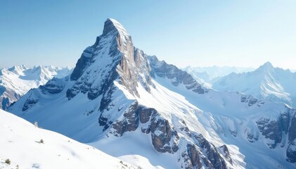 Obraz premium Snow-covered mountain peak, pristine white landscape, snowy, mountain