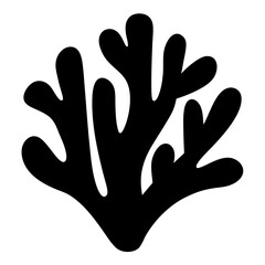 Stylized Black Seaweed Silhouette on , transparent . Simple Shape of Sea Life for Decoration