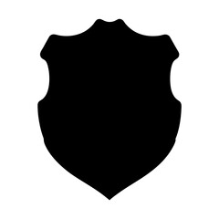 A simple black shield emblem with a stylized top edge, transparent . on a
