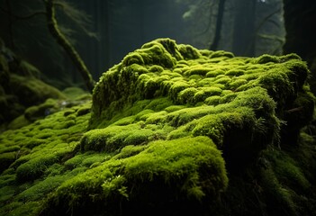 A stream running through a lush green forest covered in moss.