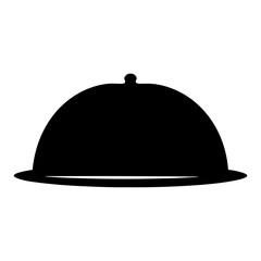 Black silhouette of a food dome or transparent . cloche covering a plate on