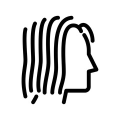 wavy hair outline icon. female avatar side view black line illustration.
