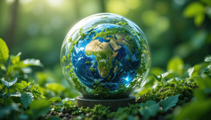 beautiful globe representing sustainability showcases Earth surrounded by lush greenery, symbolizing importance of environmental care
