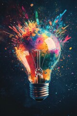 Colorful exploded light bulb