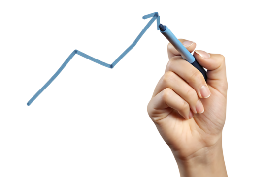 hand drawing a graph using a blue marker isolated on white background PNG. GENERATIVE AI