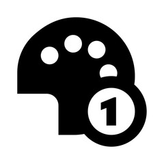 A black artist palette with white circles and a white circle containing the number one in black color