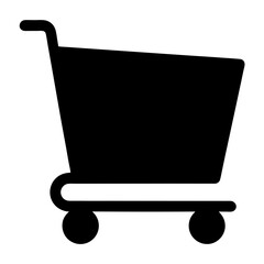 Shopping Cart Icon in Black Silhouette, Represents Online Retail and Purchasing