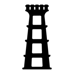 Silhouette of a medieval castle tower with four levels and battlements