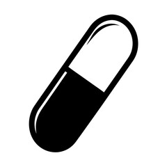 Simple black and white illustration of a capsule pill or medicine