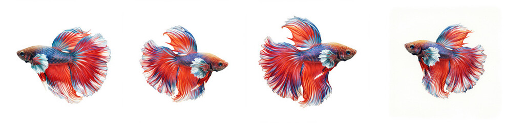 Fototapeta premium Watercolor Siamese Fighting Fish Elegance - Aquatic beauty, vibrant colors, graceful movement, flowing fins, aquarium life