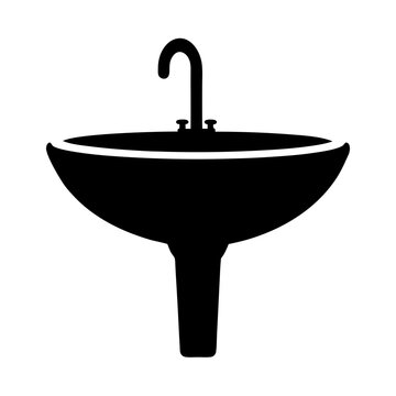 recommend clip art: Simple black silhouette of a bathroom sink with faucet and pedestal