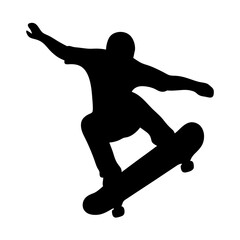 Silhouette of a skateboarder doing a trick in the air on a skateboard