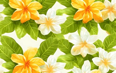 Obraz premium Vibrant Tropical Plumeria Flower Seamless Pattern