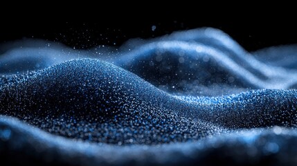Abstract blue particle waves, dark background, digital art, tech concept