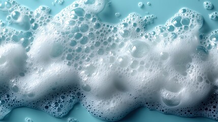 White foam texture creates bubbles of various sizes on a vibrant blue background, offering a dynamic and textured visual suitable for beauty, skincare, and hygiene projects.