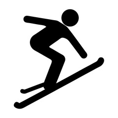 Silhouette illustration showing person downhill skiing, vector image for winter sports