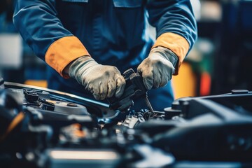 Engineer overseeing car manufacturing process on automotive assembly line in factory setting