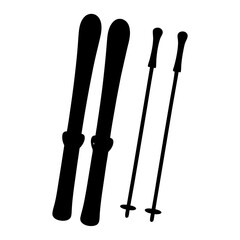 Silhouette of a set of skis and ski poles ready for winter sports