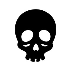 Stylized human skull in black and white, simple design with spooky vibe