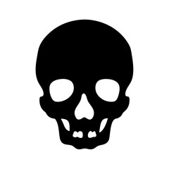 Simple silhouette image of a black skull on a white background plane