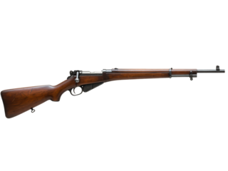 Studio photo of a British Lee-Enfield No.4 Mk I rifle, side view, full length, isolated on transparent background ,PNG.