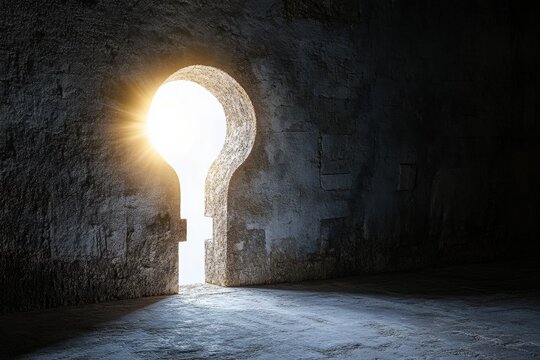 Fototapeta "A stone archway with sunlight shining through a keyhole"