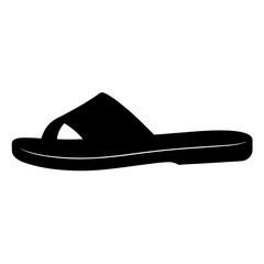 Black silhouette of a single slide sandal on a white background