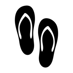 Black silhouette of two flip flops on a plain white background