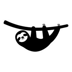 Silhouette of a cute smiling sloth hanging on a tree branch artwork
