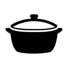 Stylized black and white illustration of a covered cooking pot silhouette