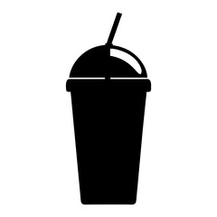 Black silhouette of a disposable drink cup with a straw and lid