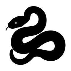 Simple Black and White Silhouette Image of a Coiled Snake with Tongue
