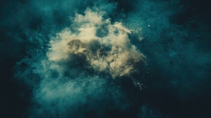 Abstract teal and beige smoke cloud burst