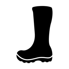 Black and white illustration of a rubber rain boot silhouette on white