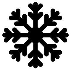 Bold silhouette of a whimsical snowflake with rounded edges on white