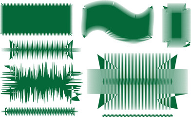 Obraz premium Green Vector Ribbon Banner Set — Blank Labels, Tags, Arrows, and Paper Icons for Web Design, Business Templates, and Sticke