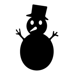 Silhouette of a friendly snowman with a top hat and twig arms