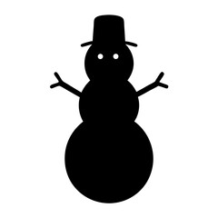 Black and white snowman silhouette illustration wearing a top hat and twig arms