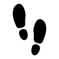 Two black footprints on a white background suggesting a walking path