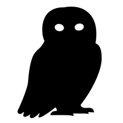 A silhouetted owl with glaring white eyes stares from the darkness