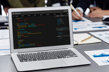 Software development programming on computer screen for brisk application and program coding