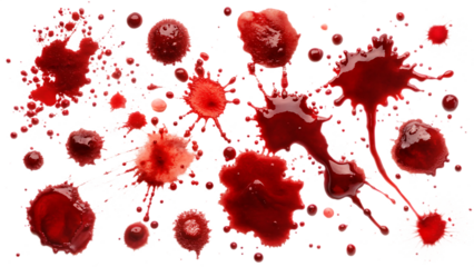 set of blood stains isolated on white background PNG. GENERATIVE AI