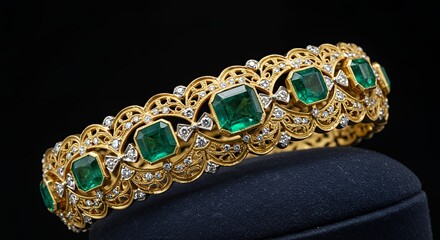 Elegant Gold Bracelet with Square Emeralds and Diamonds