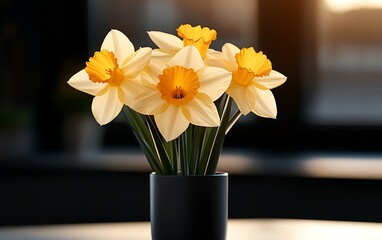 Daffodils in Vase, Sunrise View