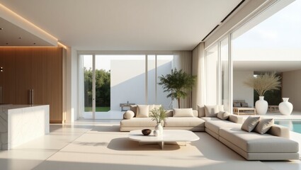 Contemporary living room with surreal vibrant elements and high fidelity design creating an inviting space