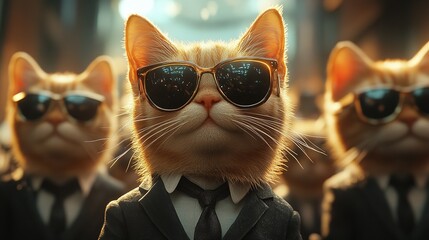 Cat in business suit and sunglasses executive in an office
