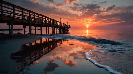 Obraz premium Sunrise over pier reflection