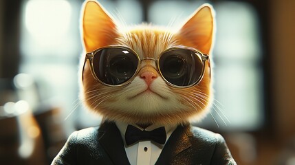 Cat in business suit and sunglasses executive in an office
